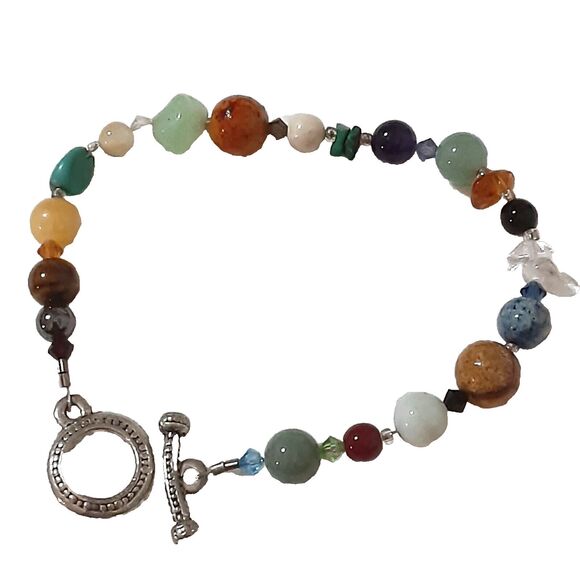 Colorful glass beaded 8"  silver tone toggle closure - Picture 1 of 3
